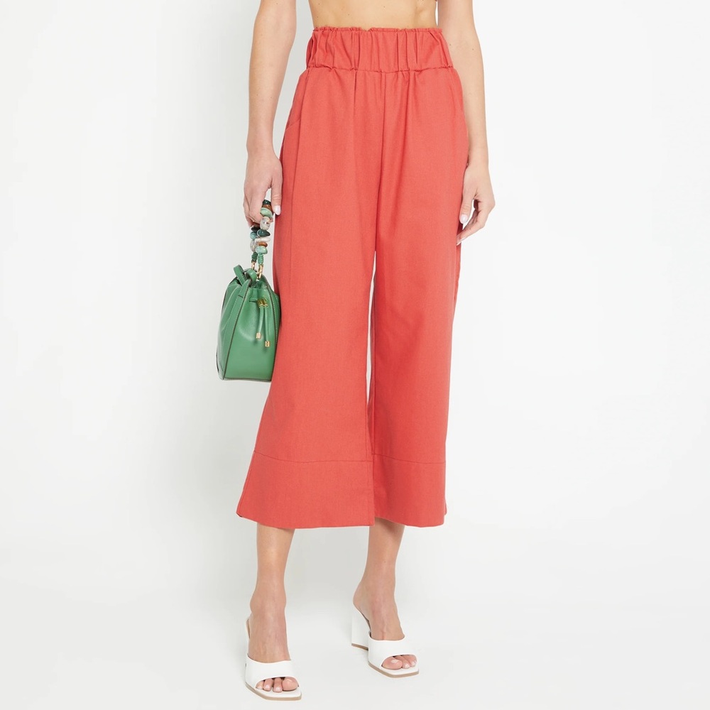 kourt Chrishell Wide Leg Cropped Pants Linen Blend in‎ Burnt Orange size medium